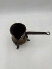 Antique Brass Posnet Tripod Hearth Pot Wrought Iron Handle Primitive 19th C
