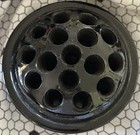 Antique 1916 Large Round 16-hole Black Glass Flower Frog 4-1 4  Diameter