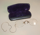 Antique  Gold Filled Gf Pince-nez Glasses Spectacles W ear Chain   Case 1920 s