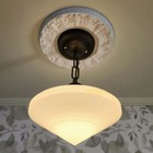 Antique Vintage 1930 s 1940 s Art Deco Ceiling Light Lamp Fixture Glass Shade 