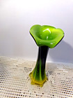 Vintage Calla Lily Art Glass Vase Murano Style Green Cobalt Blue Yellow 8 1 4 