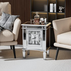 Silver Mirrored Side Table Luxury Storage Cabinet With Clock Living Room Display