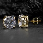 14k Gold Plated Men Large Round Shape 4 Ct Cz Bling Screw Back Stud Earrings