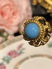 Antique Victorian Ornate Filigree Hat Pin Stick Dome Shape Turquoise Stone 1 2   