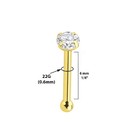 14k Solid Gold Nose Bone Stud Ring 22g With Prong Setting Round Cz Nose Piercing