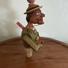 Italy  Hand Carved Wood Cork Wine Bottle Stopper Man Drinks Vintage  animated 