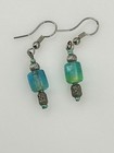 Handcrafted Blue Green Glass Bead Dangle Earrings 1 5 Inch Length