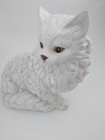 Vintage White Ceramic Cat Green Eyes - 9 5  Tall X 10  Wide