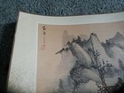 Vintage Asian Landscape Scroll Painting Silk Art Scenic Mountaintop Cabin House 