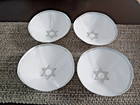 Set Of 4 White Kippahs Yarmulkes With Silver Star Of David Judaism