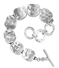 Grace   Heart      sterling Silver Heavy Hammered Fancy Link Cubic Zirconia Bracelet