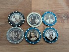 Lot Of 6 1970 Casino Poker Chips Iconic Photos Elivis Tom Jones Harry Belafonte
