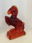 Vintage L e  Smith Amberina Glass Rearing Horse Bookend Figurine  6200 Mcm Glows