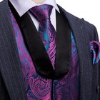 Mens Silk Vest Set With Tie Pocket Square Cufflinks For Wedding Tuxedo Formal