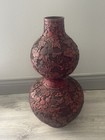 Large Antique 19th Century Chinese Carved Red Lacquer Cinnabar Figural Vase Urn