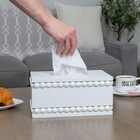 Beaded Tissue Box Cover  Rectangular White  Rustic Farmhouse Wood Tissue Holder