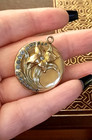 Antique Victorian Lily Crescent Moon Locket Gf Paste Repousse Art Nouveau As Is