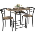 Space Saving 3 Piece Dining Table   Chairs Set W  Wine Rack Compact Areas New