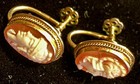 1930s Cameo Carved Shell 12k Gold Field Screw On Earrings