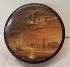 Vintage Ussr Hand-painted Russian Round Lacquer Papier-m  ch   St Petersburg