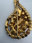 Vintage Paisley Brooch Rhinestone Fuchsia Pink Purple Gold Ab Mcm Retro Cocktail