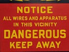 Early 1900s Notice Dangerous Keep Away Porcelain Enamel Sign  Lightning Bolts