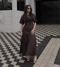 Zara Nwt Woman Ss25 Pleated Combination Dress Brown 4192 001