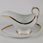 Antique 19th C Old Paris Style French Porcelain Sauce Boat Underplate Gilt