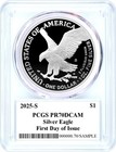 2025 S  1 1 Oz Proof Silver Eagle Pcgs Pr70 Dcam First Day Of Issue Damstra