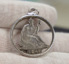 Authentic 1847 Us Seated Liberty Half 50c Cut Out W  Pendant Bezel