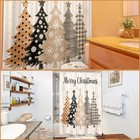 4 Pcs Christmas Shower Curtains Set Stripes Pine Trees Xmas Bathroom Set  Chr   