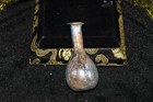 Intact Rare Ancient Roman Glass Bottle Vessel With Blue Iridescent Patina