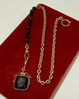 Victorian Gold Filled Whitby Jet 16 5  Watch Chain Mourning Necklace Intaglio