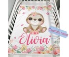 Personalized Baby Girl Blanket With Name   Baby Boy Gift  Sloth Flower Blanket