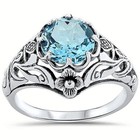  scottish Thistle  Genuine Blue Topaz 925 Silver Nouveau Antique Style Ring 217x