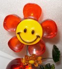 Vtg Smiley Face Lucite Acrylic Daisy Flower Power Figurine 1960   s Yellow Orange