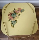Vtg Mid Century Braided Wicker Floral Sewing Basket Lidded Soft Yellow Stunning 