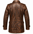 Men   s Brown 100  Real Leather Safari Jacket Vintage 4 Pocket Military Field Coat