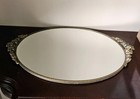 Vintage Rose Pattern Mirrored Metal Vanity Perfume Tray Gold Tone 19x12 Inch