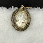 Vintage Cameo Pendant Signed Jpp Carved Mother Of Pearl Wire Wrapped Silver Tone