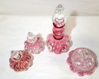 Painted Fenton Vanity Set Cranberry Glass Melon Vtg Barber Bottle Perfume Powder
