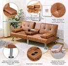 Faux Leather Sofa Bed Convertible Futon Sofa With 2 Throw Pillows Cup Holders