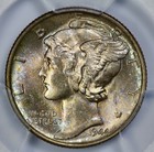 1944 Mercury 10c Silver Dime Pcgs Ms 65 Cotton Candy Toning