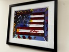 Peter Max  flag With Heart Iv  Framed Giclee 23x20 Framed   Matted Free Shipping