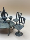 Vintage Brass Miniature Doll House Dining Room Set  Table chairs cups coffee Pot