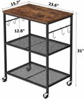 3-tier Rolling Microwave Cart With Wheels   6 S-hooks