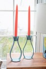 Set Of 2 Iron Taper Holders Speckled Turquoise Paint Signed By Artist