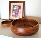 Vtg Monkey Pod Wood Set Of 2 Salad Bowl 11  Snack Plate 6  Handmade Mod Hawaiian
