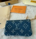 Louis Vuitton Blue Monogram Denim Zip Key Pouch Chain Key Clasp Gold Tone
