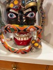 Mexican Diablo Devil Folk Art Mask  With Snake Carved From Wood  13 h X 10 l